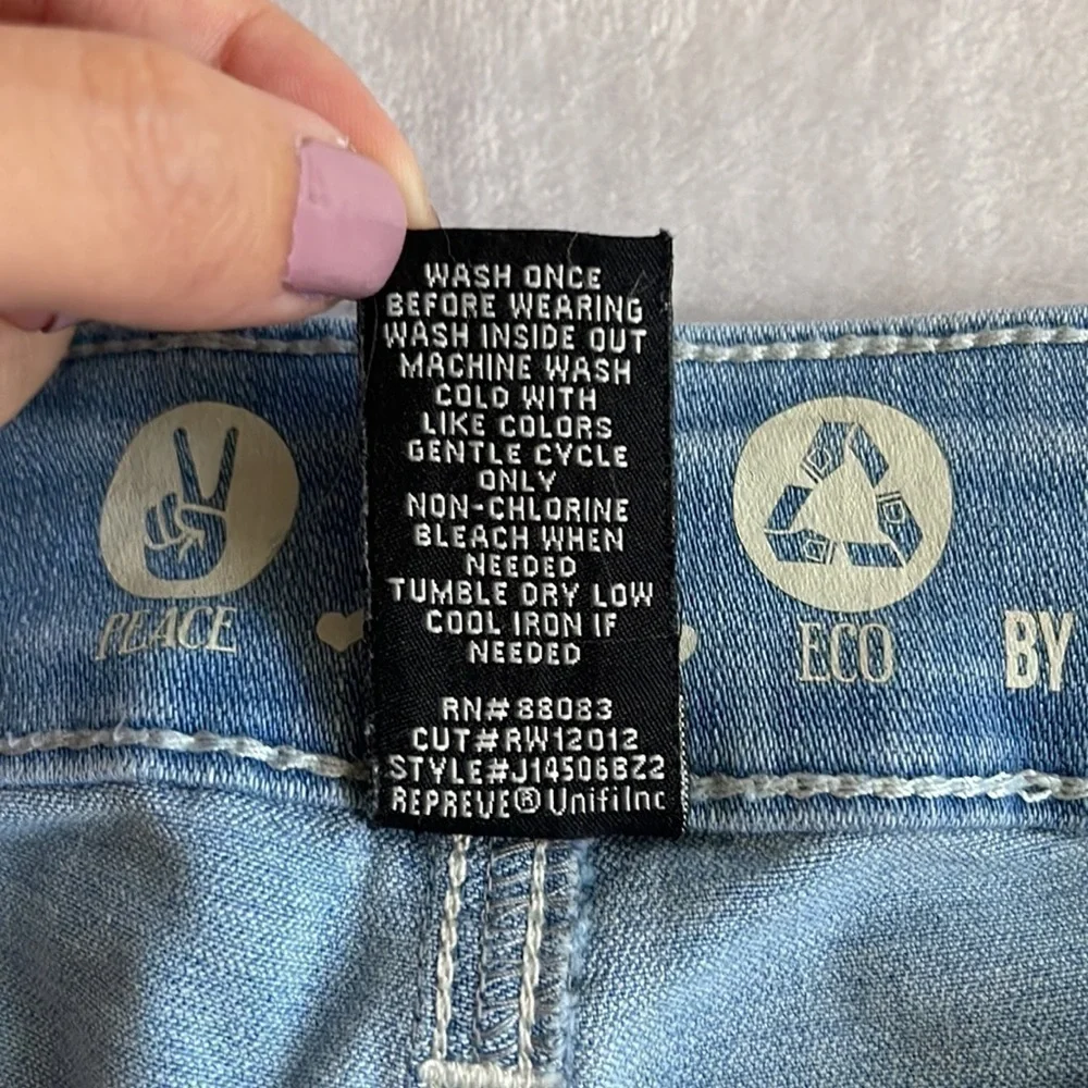 Rewash light wash super high rise peace love eco jean shorts size 5 size 27